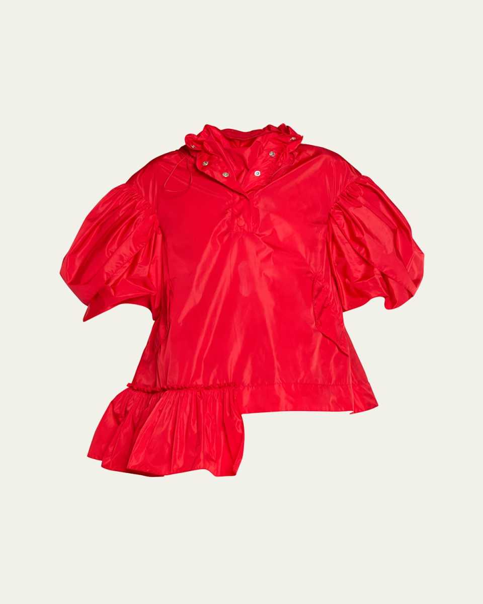 Hooded Ruffle Detail Petal Sleeve Asymmetric Jacket